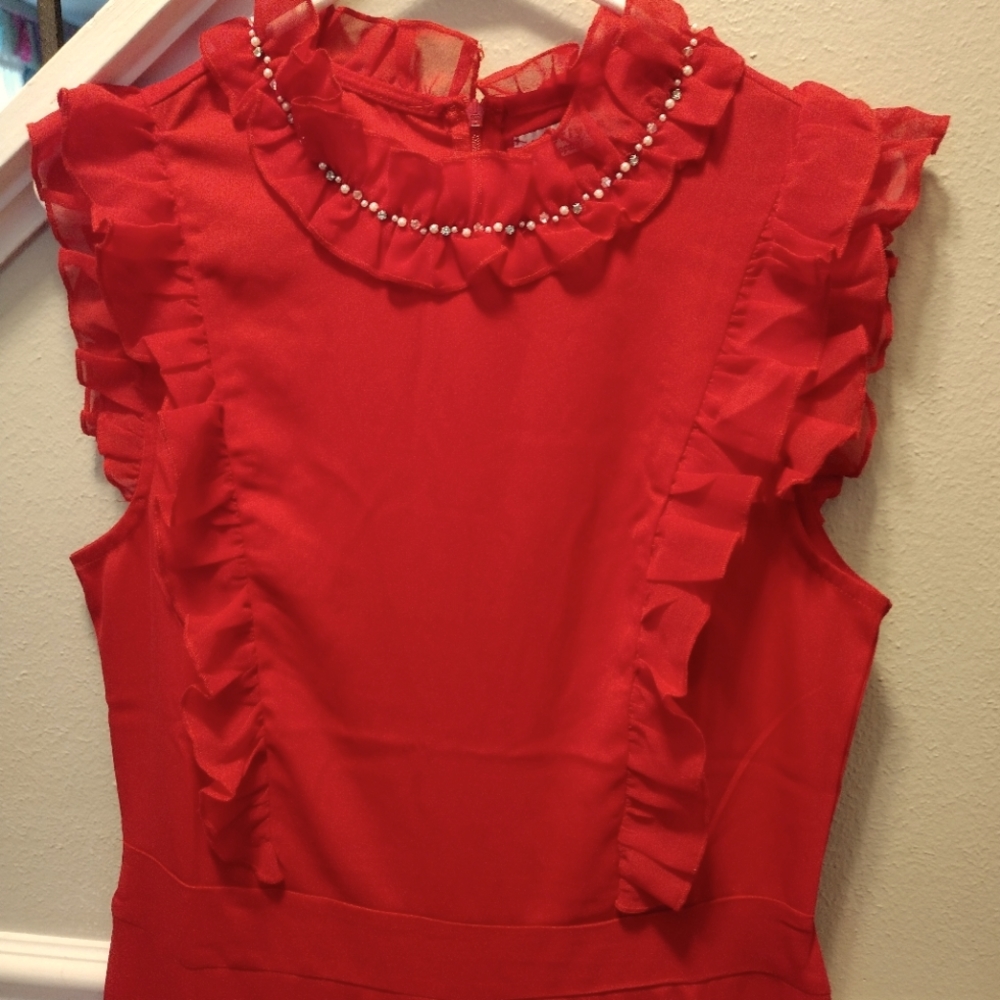 Red solid palazzo jumpsuit